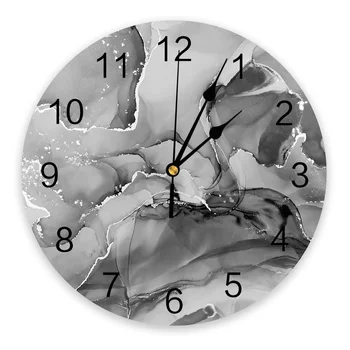 Мраморный Градиентный цвет, черный, серый, Настенные часы для спальни, Большие современные кухонные обеденные Круглые настенные часы, Часы для гостиной, Домашний декор