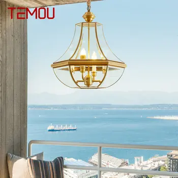 TEMOU Латунный садовый подвесной светильник Медный светодиодный Водонепроницаемый IP65 открытый современный E27 220V 110V Крыльцо Внутренний двор Балкон