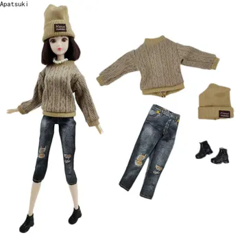 Коричневый комплект модной кукольной одежды ручной работы для Барби Наряды 1/6 Аксессуары для кукол для Барби Топ Укороченные Брюки Шляпа Обувь Игрушки