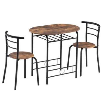 Деревянный стол для завтрака из ПВХ, окрашенный в черный цвет, для пар с изогнутой спинкой (один стол и два стула) (80x53x76 см) [США