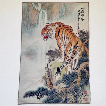 Картина с вышивкой Танка, Тигр Шаншань, портрет тигра, Домашняя религиозная декоративная живопись, благоприятное украшение