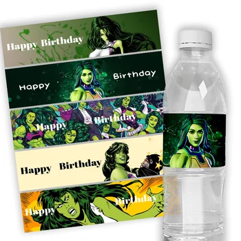 24 шт., Индивидуальные наклейки для бутылок с водой Disney She Hulk, этикетки, Обертывания для детских бутылочек на День рождения, Украшения для Душа ребенка