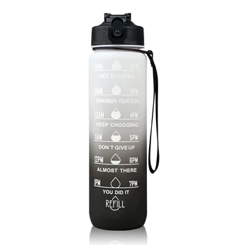 Мотивирующая бутылка для воды объемом 1 л с соломинкой и отметкой времени, герметичная спортивная бутылка с откидной крышкой для занятий в фитнес-зале, бега, езды на велосипеде