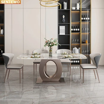 Дизайнерская роскошная кухня из мраморной плиты обеденный стол с 4 стульями mesa de jantar tisch мебель на золотой основе из нержавеющей стали