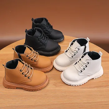 2022 Детские короткие ботинки для мальчиков Осенне-зимние Кожаные детские ботинки Модные ботинки для маленьких девочек Детские зимние ботинки