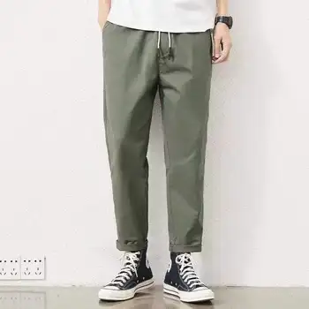 Летние Тонкие мужские Свободные повседневные широкие брюки из девяти предметов, модные универсальные однотонные карманы в стиле пэчворк, молодежный тренд