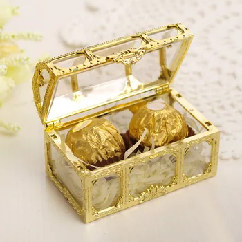 1 шт. Мини-пластиковая Полая коробка конфет для торта из золотой фольги для свадьбы, брака, детского душа, Подарочная коробка для угощений, принадлежности для вечеринок и мероприятий