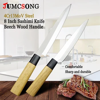 Запаситесь 8-дюймовыми лезвиями 4Cr13MoV с ручкой из букового дерева, ножом для сашими от шеф-повара японской кухни с лососем