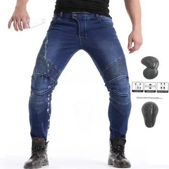 Новые мотоциклетные джинсы, мужские и женские брюки, водонепроницаемая одежда для верховой езды, непромокаемая от падения, гоночная одежда с прямыми трубками джинсы Синий