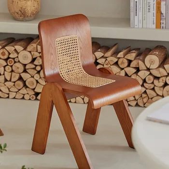 Простой кухонный стул в стиле ретро, Обеденный стул из натурального массива дерева, Плетеный из ротанга, компьютерный стул, Универсальная домашняя мебель для сцены