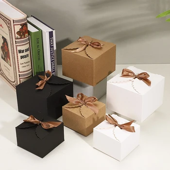 подарочная коробка 5шт Квадратная упаковка Коробки для конфет Бумажные подарочные пакеты с лентой Свадьба, День рождения, Детский душ, вечеринка для гостей
