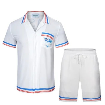 Летние короткие штаны с принтом Касабланки и лебедя для мужчин и женщин 1:1, Рубашка размера Оверсайз M-3XL, Гавайская рубашка