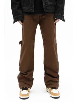 Американские ретро рабочие брюки карго Мода Y2K Мужская джинсовая уличная одежда из денима Свободные брюки и одежда с боковой молнией Свободные брюки