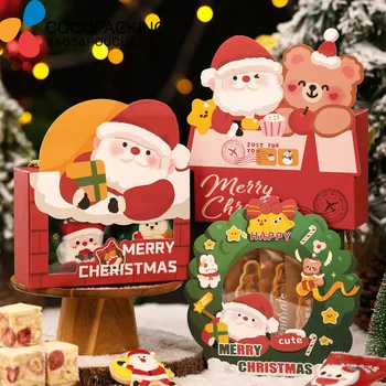 10 шт. Подарочная коробка с ручкой для рождественского подарка, печенье, конфеты, упаковка для торта, Санта-Клаус, Детский праздник, Подарки с наступающим годом, Navidad