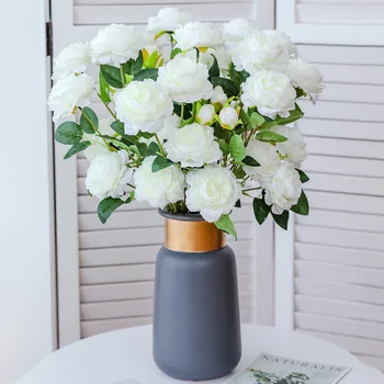1шт 60-сантиметровый Букет искусственных цветов из белого пиона, 2 больших головки и 1 бутона, искусственные цветы для дома, невесты, украшения свадебной вечеринки в помещении