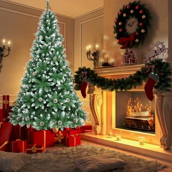 Рождественская елка из ПВХ с острым носком длиной 7 футов с сосновыми шишками белого цвета, 1200 кончиков веток. Для украшения дома, офиса и вечеринок
