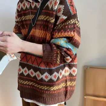 Мужской свитер яркого насыщенного цвета, сохраняющий тепло, Винтажный весенний свитер с круглым вырезом, весенний свитер для дома