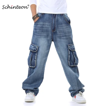 Мужские демисезонные брюки Schinteon большого размера, мешковатые, свободные, повседневные, прямые ковбойские брюки в стиле хип-хоп, уличная одежда 46 48