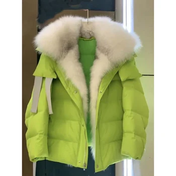 MENINA BONITA 2023, Новая мода, куртка на 90% Гусином пуху, Зимнее женское теплое пальто, воротник из натурального лисьего меха большого размера, Толстая роскошная верхняя одежда