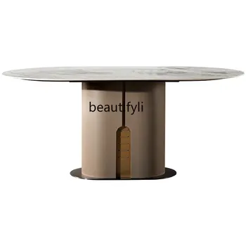 Обеденный стол из кожи седла В итальянском стиле, Мраморные обеденные столы и стулья в бесшумном стиле, Дизайнерский гарнитур для дома высокого класса