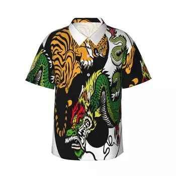 Мужская рубашка с короткими рукавами с изображением дракона Инь Ян и тигра, повседневная пляжная одежда, индивидуальные топы