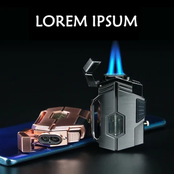 Ветрозащитный металлический воспламенитель с двойным горением синего пламени, надувная регулируемая индивидуальная простая зажигалка для сигар