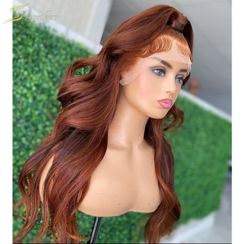 360 Ginger HD Кружевной Фронтальный парик Loose water Body Wave L13x4 Кружевной Фронтальный Парик из человеческих волос Оранжевого цвета, предварительно выщипанный Бразильский полный