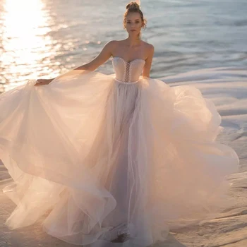 Пляжные Свадебные платья с открытыми плечами, Элегантное Vestido de Noiva Praia, Простое Кружевное платье Mariee Princesse Trouwjurk