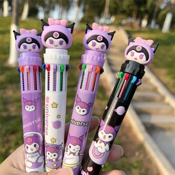 Очаровательная десятицветная шариковая ручка Kuromi Pressed Purple Модель Carbon Pen Многоцветная многофункциональная шариковая ручка Подарки студентам