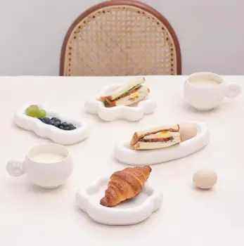 Креативная керамическая обеденная тарелка, Нерегулярная посуда, Тарелка для украшения ресторана, Кухонные принадлежности, Настольный поднос для фруктов в гостиной
