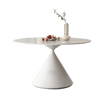 * Обеденный стол с каменной плитой Чисто белый Домашний Небольшой Квартирный круглый стол с каменной плитой и обеденным столом
