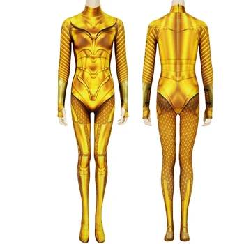Взрослые женщины Чудо-девочка 1984 Диана Принц Золотая Броня комбинезон Косплей костюм Хэллоуин Маскарадный костюм с принтом боди