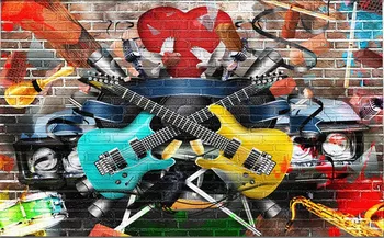 Граффити Кирпичная стена Хип-хоп гитарные фоны Виниловая ткань Высококачественная компьютерная печать фон для вечеринки в фотостудии
