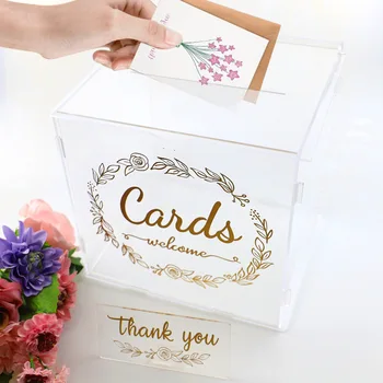 Акриловая коробка для свадебных открыток Прозрачная коробка для открыток для свадебного приема, коробка для свадебных денег Коробка для подарочных карт для выпускного вечера