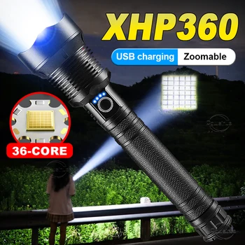 XHP360 LED Супер Мощный Фонарик Высокой Мощности USB Перезаряжаемый Фонарик Тактический Фонарик Открытый Водонепроницаемый Масштабируемый Ручной Фонарь