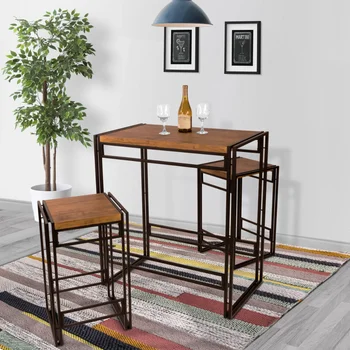 Обеденный стол Urban, набор из 3 предметов высотой с барную стойку, деревянный/черный кухонный стол и стулья