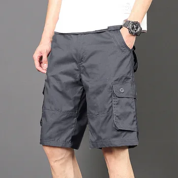 Летние повседневные шорты 2023, мужские свободные прямые комбинезоны с несколькими карманами, Винтажные выстиранные хлопковые пятиточечные брюки