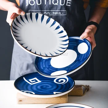 Креативная Японская керамическая тарелка Домашний диск для завтрака С персонализированной ручной росписью Глубокая тарелка Послеобеденный чай Стейк Западная тарелка