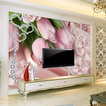 wellyu papel de parede Пользовательские обои 3d фреска ювелирные изделия с розовыми бриллиантами тюльпан клевер ТВ фон стены обои для гостиной обои