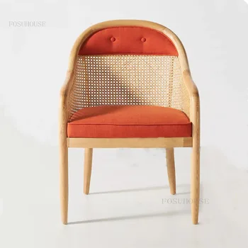 Обеденные стулья из массива дерева и ротанга, Скандинавская кухонная Мебель, стул со спинкой, Кресло для отдыха, Ретро Креативный Дизайнерский обеденный стул