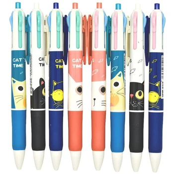 8 ШТ многоцветных ручек 4 в 1, 4-цветные выдвижные ручки, милые шариковые ручки в виде животных для школьного офиса, подарки для детей