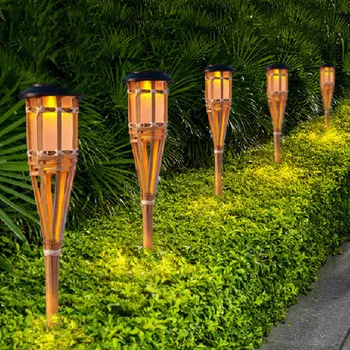 Thrisdar Открытый сад Солнечные бамбуковые фонари-факелы Ландшафтная дорожка Солнечный тики-факел Солнечный газон Spike Spotlight