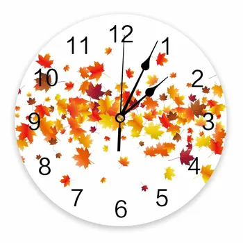 Осенние кленовые листья, декоративные Круглые настенные часы, дизайн с арабскими цифрами, Не тикающие настенные часы большого размера для спальни, ванной комнаты