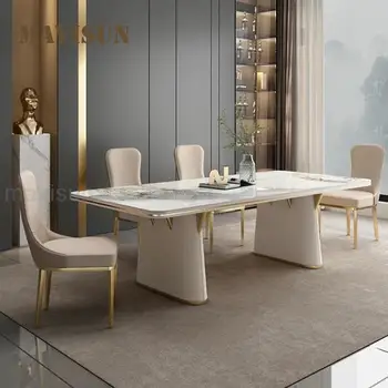 Современный минималистичный обеденный гарнитур, инновационный каркас из нержавеющей стали белого цвета, мебель для дома, прямоугольный стол для кухни длиной 2 метра