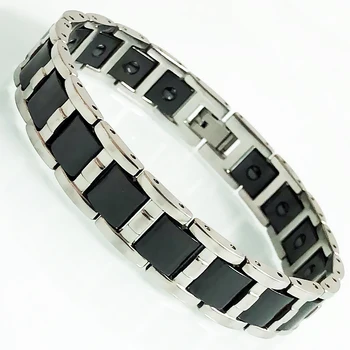 Черные Керамические Позолоченные браслеты на руку из нержавеющей стали для мужчин и женщин, браслет для здоровой магнитотерапии, ювелирные изделия для дружбы