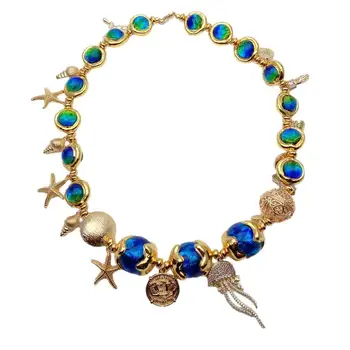 Y.YING Синие бусины из Муранского стекла, Позолоченные Cz Pave, Очаровательное ожерелье, украшения для отпуска
