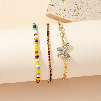 Цепочка из рисового жемчуга и кристаллов в стиле бохо, Сексуальный пляжный браслет Для женщин, модные женские винтажные украшения с бабочками в стиле барокко