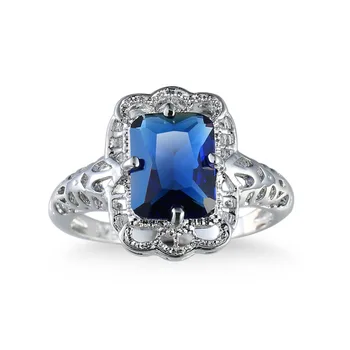 Женское выдолбленное серебряное кольцо принцессы огранки AAA с синим сапфиром, подвески, обручальные ювелирные изделия, кольца для женщин, подарки
