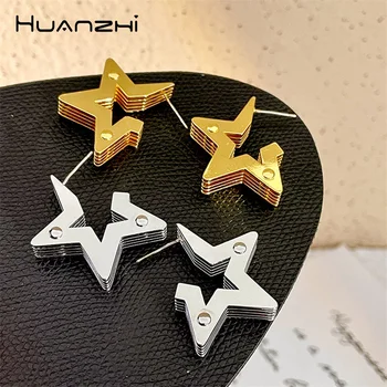HUANZHI, Новые модные большие металлические многослойные серьги в виде пятиугольной звезды для женщин и девочек, Рекордная Геометрия, Праздничные преувеличенные украшения