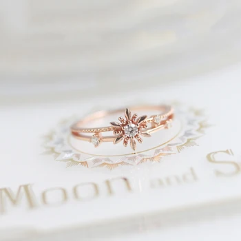 Индивидуально разработанный Серебряный набор, Блестящее кольцо в виде снежинки с драгоценным камнем, Двухслойные Элегантные Утонченные украшения для женщин